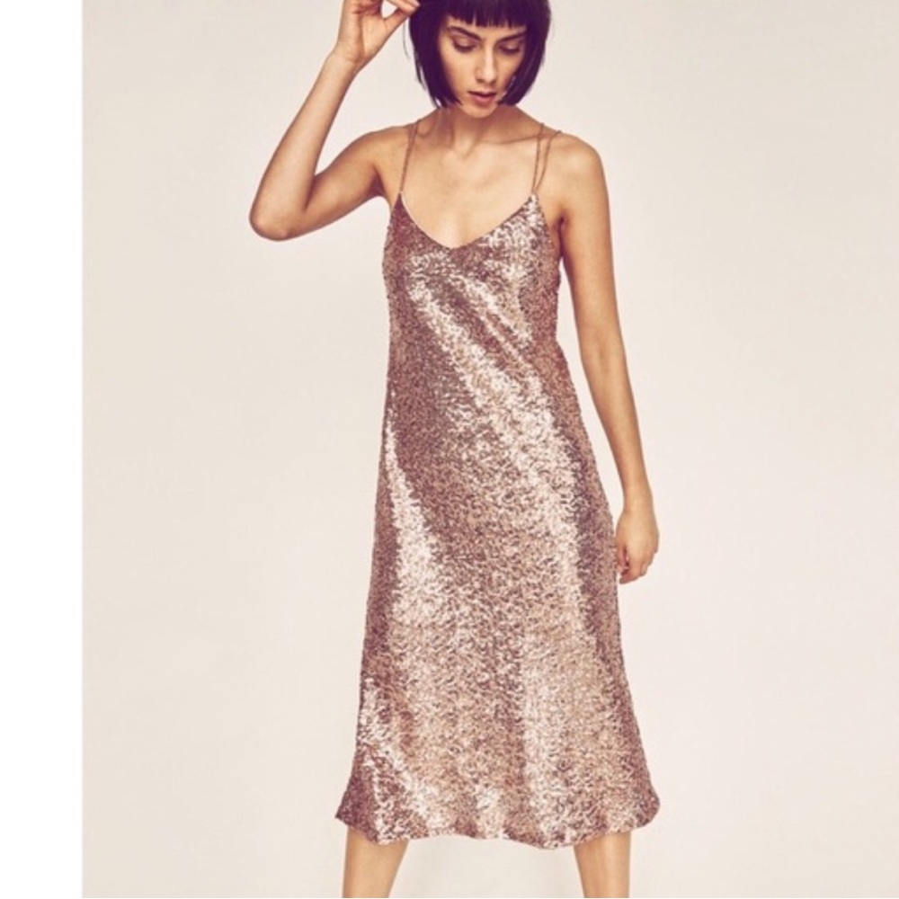 EUC ZARA BASIC WO SZ SM ROSE GOLD SEQUINED DRESS